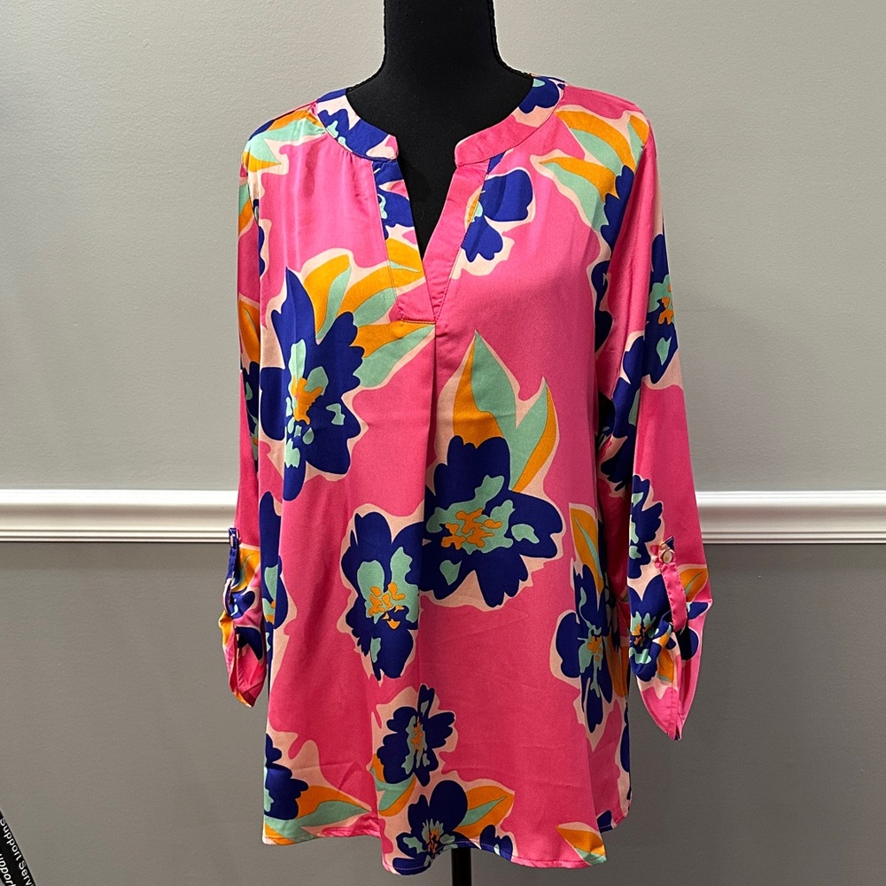 JODIFL Vibrant Pink Floral Blouse